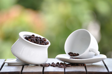Coffee cup set with beautiful bokeh background.