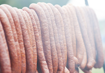 sausages in smokehouse