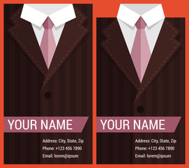 Flat business card template with brown jacket