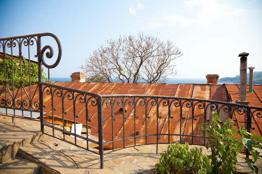 Crimean landscape, beautiful railings, roof of the house