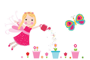 Fairy with colorful flowers vector background