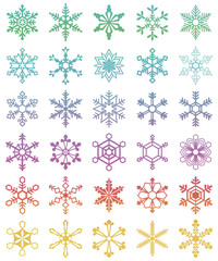 Set of 30 different snowflakes
