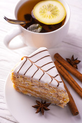 sweet almond cake and cup of tea