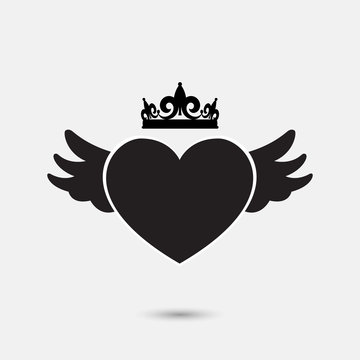 Heart with wings and diadem icon