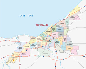 cleveland administrative map - obrazy, fototapety, plakaty