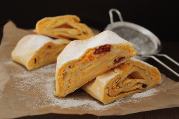 Strudel with cream cheese and pumpkin and dried cranberries