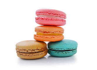 Colorful macaroons on white background