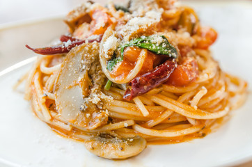 Spaghetti with tomato sauce and spicy