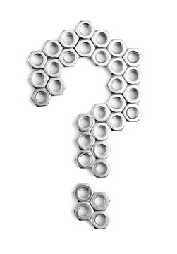 Question mark made of steel nuts