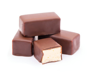 Chocolate bars stack isolated on white background