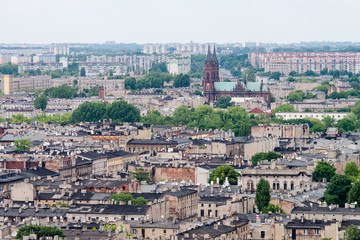 Naklejka premium Widok z lotu ptaka na miasto Łódź (Łódź), Polska
