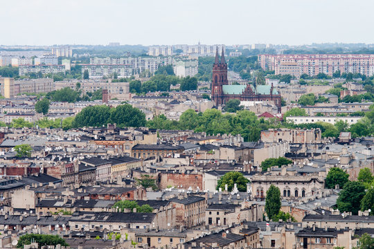 Fototapeta Aerial view of the city of Lodz (Łódź), Poland