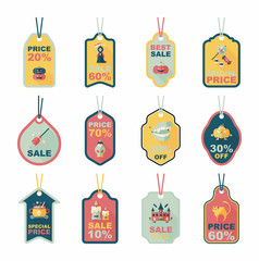 Halloween tag banner flat background set, eps10