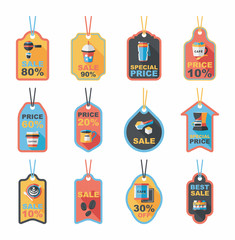 Coffee tag flat banner background set, eps10