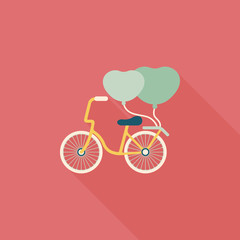 Valentine's Day love heart couple riding bicycle flat icon with