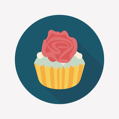 Valentine's Day cupcake flat icon with long shadow,eps10