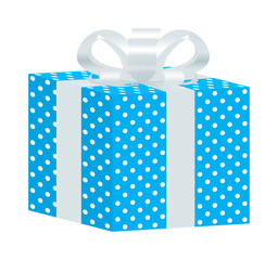 Blue Dotted Gift Box with White Ribbon