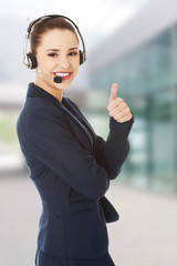 Call center woman with headset.