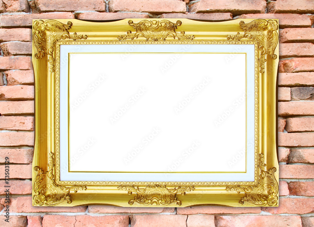 Canvas Prints golden frame on brick stone wall background