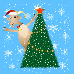 merry goat and christmas tree