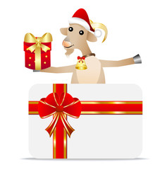 merry goat with a gift and greeting-card