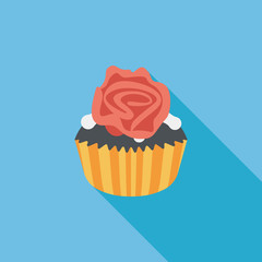 Valentine's Day cupcake flat icon with long shadow,eps10