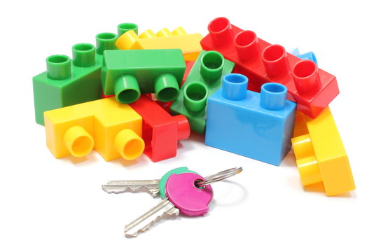 Colorful building blocks for children with home keys