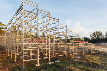 Steel scaffolding set up for temporary stadium in Phuket, Thaila