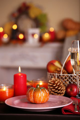 Festive autumn serving table in room