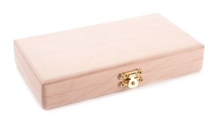 Wooden box for hand made decor, isolated on white