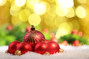 Christmas balls on abstract light background