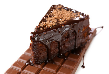 Yummy chocolate cake, isolated on white