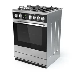 Foto op Plexiglas Stainless steel gas cooker with oven isolated on white. © Maksym Yemelyanov
