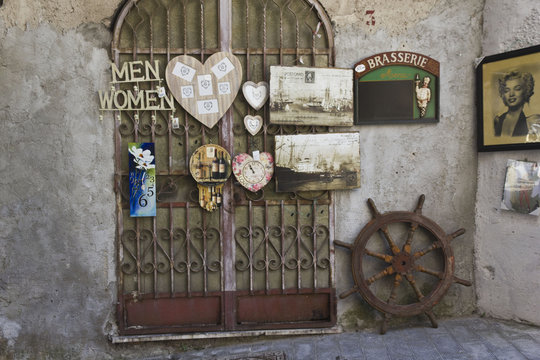 Vintage shop in Amalfi, old papers label