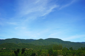 Fototapeta premium fluffy cloud , blue sky and green mountain view