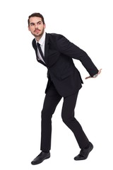 Businessman carrying something with his hands