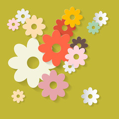 Retro Vector Flowers Green Paper Background