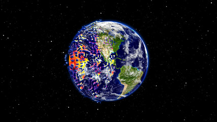 Earth burning or exploding after a global disaster.
