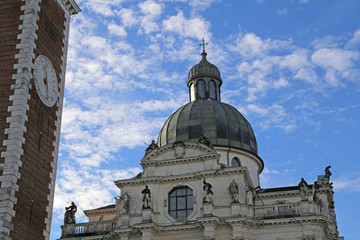 Fototapeta na wymiar Dome and campanile of Basilica di Monte Berico in Vicenza in Ita