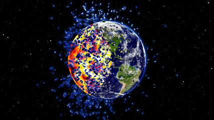 Earth burning or exploding after a global disaster