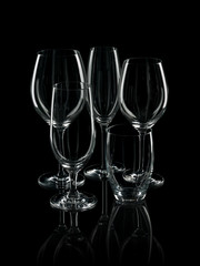 Glass glasses on the black
