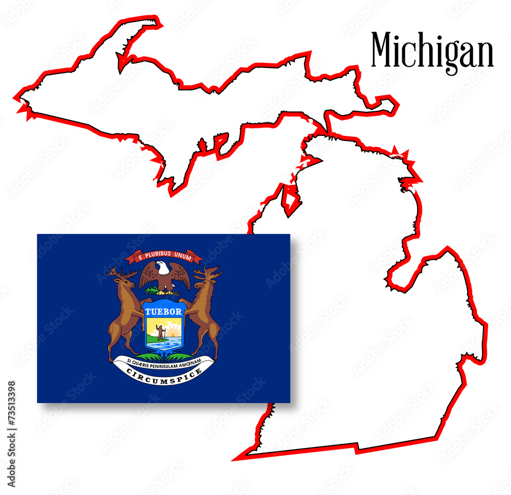 Wall mural michigan state map and flag