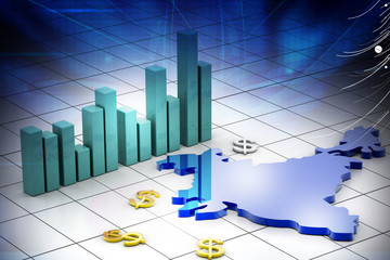 business graph with India map and currency