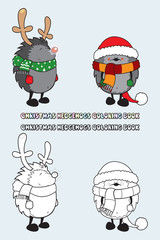 set of 2 Christmas hedgehogs coloring book illustration