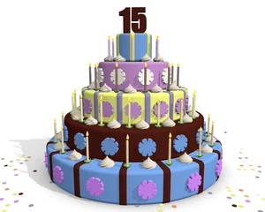 Deurstickers Vijftien jaar - taart met cijfer 15 © emieldelange