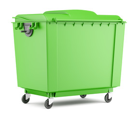 green garbage container isolated on white background