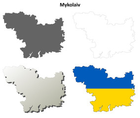 Mykolaiv blank outline map set