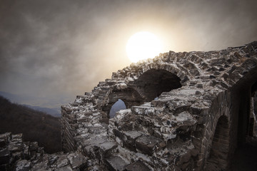 ancient military ruins in the dusk