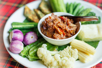 Traditional Thai mix spicy sauce or Nam Prik in Thai name with m