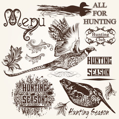 Collection of vector hand drawn animals hunting season design - 73517786